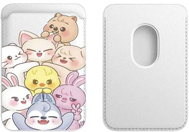 Kpop Cartoon Stray Kids Muster Magnetische Wallet Kompatibel mit MagSafe für iPhone 16/15/14/13/12 Serie, PU Telefon Kartenhalter, für die Rückseite des Handys,Kreditausweis,Magnet Card Holder,Cute