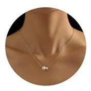 RIXERKOC Gold Perlen Halskette für Damen zierlich 14k vergoldete verstellbare Kette mit Doppel Perle Anhänger niedlich Choker Halskette jeden Tag Schmuck Geschenk für Geburtstag Weihnachten