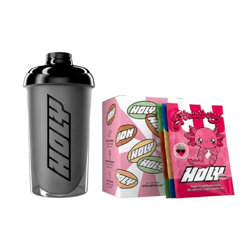 HOLY Milkshake Starter Set Milchshake Pulver - 3x5 Sorten inkl. Shaker - Getränkepulver mit Vitamin B, C & D - zuckerfrei, koffeinfrei, vegan & kalorienarm, 100% natürliche Aromen