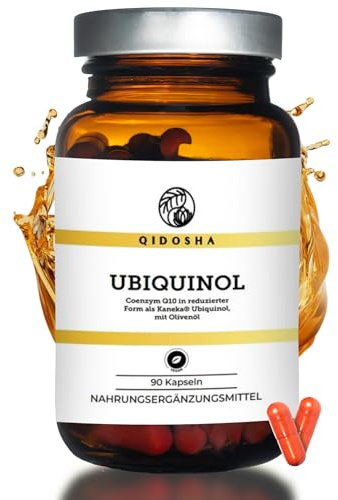 QIDOSHA® Kaneka Ubiquinol, 90 Kapseln, 100mg Ubiquinol je Kapsel, vegane Ubichinol Softgel-Kapseln, Coenzym Q10 flüssig, eingebettet in Olivenöl für optimale Bioverfügbarkeit