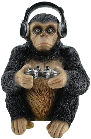 Kremers Schatzkiste Gamer AFFE Dekofigur Lustige Gaming Skulptur 17 cm Polyresin handbemalt - Originelle Deko für Schreibtisch, Regal & Gamer Zimmer