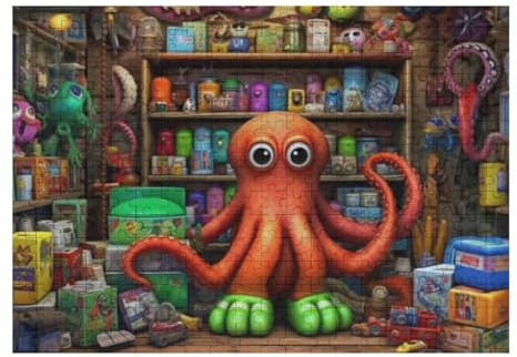 38x26cm/1000pcs Puzzles Für Erwachsene – Geschenke Octopus in A Colorful Toy Shop Puzzles Für Erwachsene – Entspannungsspiele – Wanddekoration – Tolles Geschenk Für Spielefans 38x26cm/1000pcs