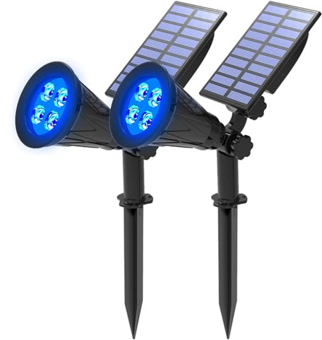 T-SUNUS Solar Spotlights, 2 Pack Blue, 180° Adjustable, Auto On/Off, IP65 Waterproof, 200 Lumen, 2 x 1.76 lbs, Outdoor Garden Spotlights