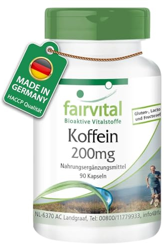 fairvital Koffein 200mg, 90 Kapseln, schluckfreundlich, HOCHDOSIERT, VEGAN