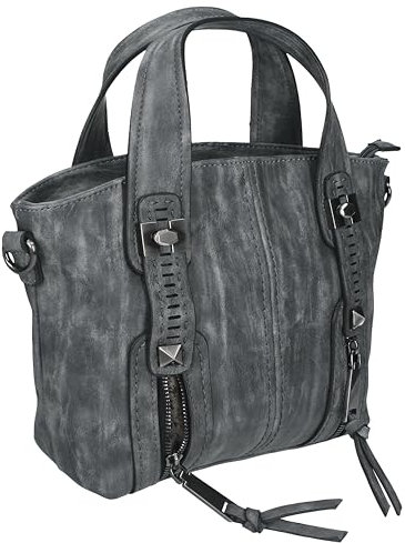 Damen Handtasche MADRID 2 Henkeltasche Schultertasche Umhängetasche mit Reißverschluss, Schulterriemen und zwei Henkeln Farbe grau