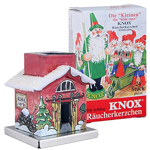 KNOX - Räucherhaus The Little One aus Metall für Räucherkerzen Größe S - Motiv: Heizhaus - Höhe: ca. 4,5 cm - Inklusive 24 Stück Räucherkerzen - Duftnote: Bunte Mischung