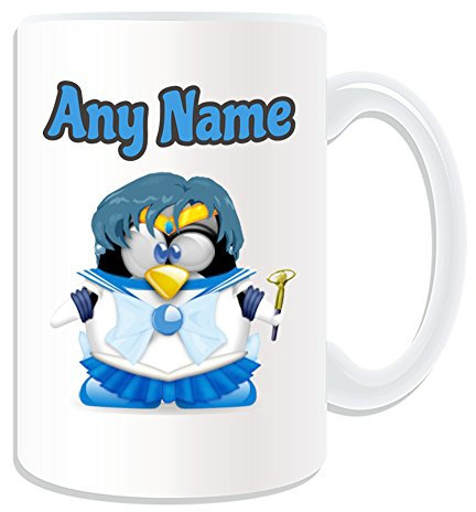 Personalisiertes Geschenk – große Matrosen-Tasse (Pinguin-Cartoon-Figuren-Kostüm), einzigartige Namensbotschaft, albern, lustig, Anime, Superheld, Merkur, Supermond, hübsch