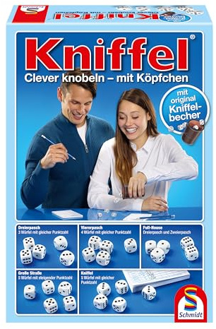 Schmidt Spiele 49030 Yatzy Family Game with Leather Cube Cups
