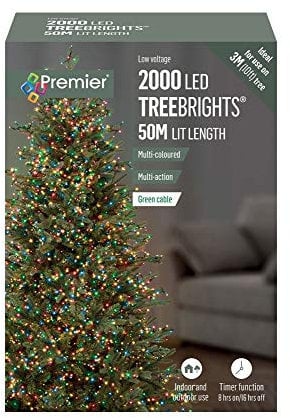 Set of 2,000 Multi-Coloured LED TreeBright Christmas Lights with optional 8hr on/16hr off Timer