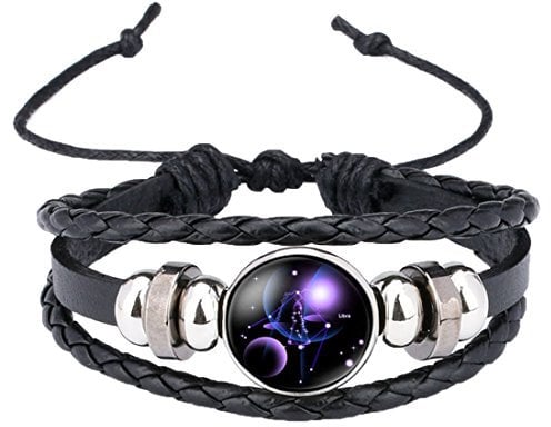 Caimeytie Braided Bracelet Adjustable Constellation Signs of Zodiac Clear Glass Charm Time Gems Serie-Libra