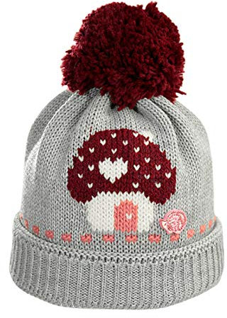maximo Mädchen Mütze Bommelmütze grau-weinrot Pilzhaus (51)