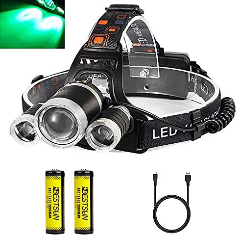 Grünlicht-Stirnlampe wiederaufladbar, 5000 Lumen Grüne Nacht-Stirnlampe wasserdicht für Nachtsicht, Astronomie, Luftfahrt (grüne weiße LED)