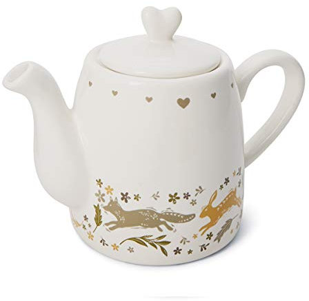 Cooksmart British Designed Ceramic Tea Pot | Large Teapot for Serving Hot Drinks | Tea Pots for All Family Sizes - Woodland
