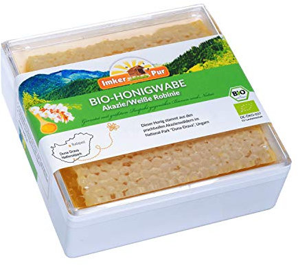 ImkerPur BIO-Honigwabe in der lebensmittelechten Frischebox (Akazie / Weiße Robinie), 400 g