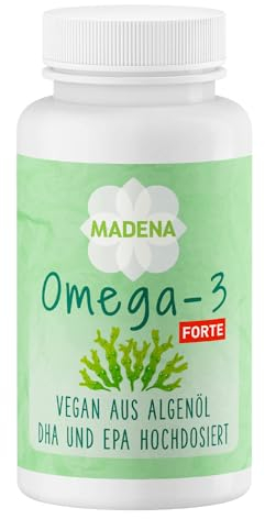 MADENA Algenöl Omega 3 Vegan Kapseln mit 917mg Omega 3 pro Tagesdosierung, ermöglicht hochdosierte Aufnahme des Tagesbedarfs von Omega-3-Fettsäuren, Algenöl Kapseln mit hochdosiertem DHA & EPA