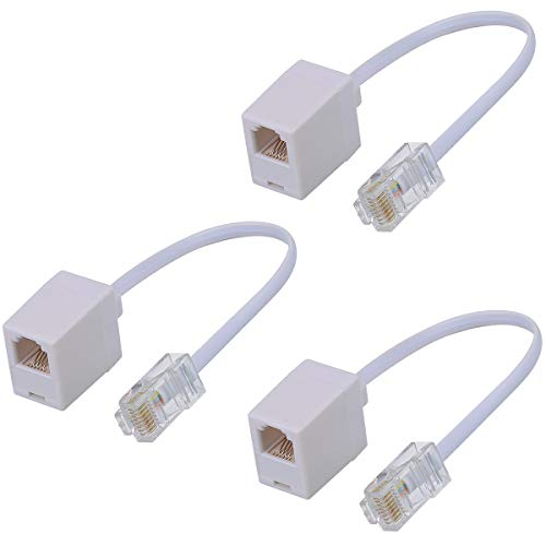 SHONCO Conector adaptador convertidor RJ45 a RJ11, teléfono RJ11 6P4C hembra a Ethernet RJ45 8P8C macho cable convertidor (3 unidades, blanco)