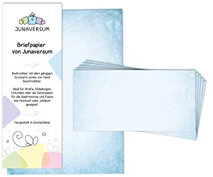 Briefpapier mit Umschlag Briefpapier-Set Vintage blau Motivpapier für Einladungen Hochzeit Urkunden (25 Blätter + 25 Umschläge)