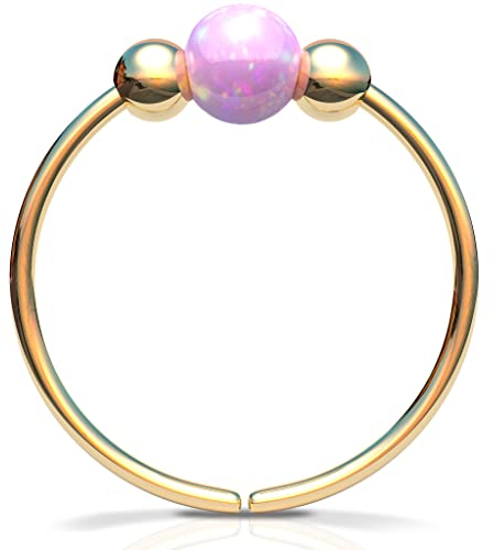 Goldener Nasenring - dünn 20G 7mm Ring 3mm Rosa Opal - Gold gefüllt Piercing Schmuck