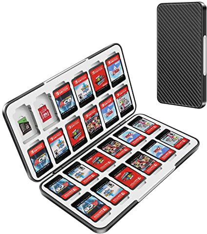 OLDZHU Boite de Rangement Jeux Switch pour Nintendo Switch,éTui De Rangement pour Carte de Jeu Portable avec 24 Emplacements pour Cartes de Jeu Et 24 Emplacements Our Cartes Micro SD,Texture Noire