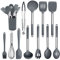Herogo Juego de utensilios de cocina, 12 utensilios de cocina de silicona con mango de acero inoxidable, herramientas de cocina resistentes al calor, fácil de limpiar, gris