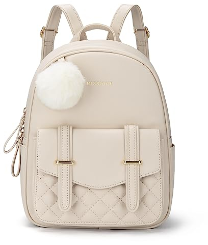 Missnine Mini-Rucksack für Damen, niedlicher kleiner Rucksack, Geldbörse mit Pompon, PU-Leder, Büchertasche, kleine lässige Tagesrucksäcke für Damen