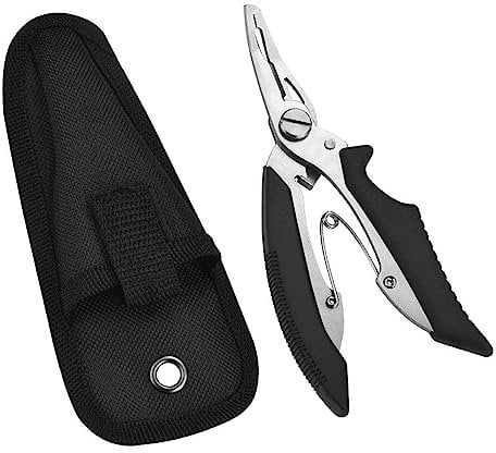 Fisherman Plier, Stainless Steel Fishing Locking Plier, Saltwater Resistant Hook Remover, Split Ring Plier, Fishing Man Plier, Plier For Hook Remover Line Cutting And Split Ring (Black)