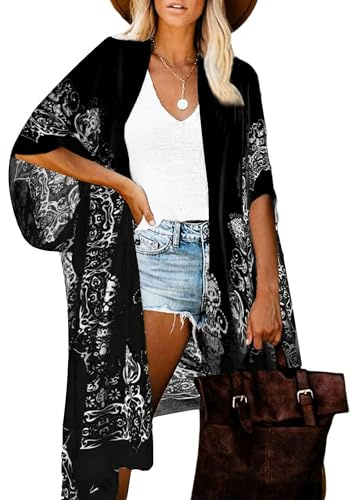 Breezy Lane Damen Badeanzug Cover Up Kimono Boho Loose Sommer Strickjacke Bikini Beachwear Cardigan Resort Bekleidung