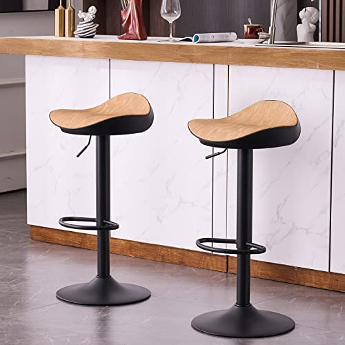 YOUNIKE Taburete de Bar, Sillas Altas de Bar, Taburetes Altos Cocina de Diseño Moderno Giratorio 360°y Regulable en Altura para Bar Cocina, Blanco Grano de Madera