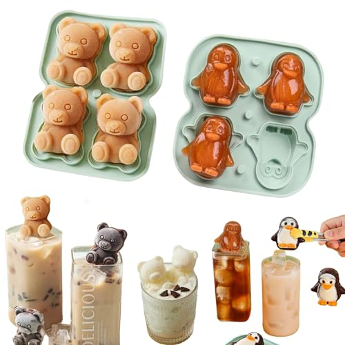 Eiswürfelform mit Deckel BPA Frei, Tootesa 2 Pack Eiswürfelbehälter Stapelbar Sichere Gesunde Eisformen Eis am Stiel Cocktail Whiskey Bourbon, Brandy Kaffee (Pinguin und Bär)