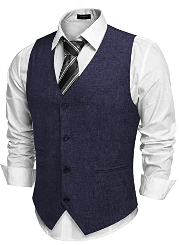 COOFANDY Gilet décontracté pour homme, col en V, formel, affaires, fête, mariage, costume traditionnel