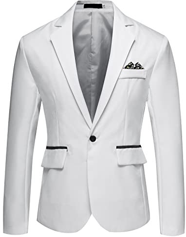 Generisch Herren Jacken Daunen Lässiger - und Wintertrend-Kragen für Herren, einzelne zwei Knöpfe, schmale Passform, runder Saum, Taschenjacke, kleiner Anzug Mantel Der Ringe (White, XXXL)