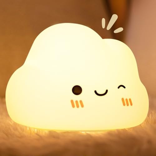 Diboniur Luce Notturna Bambini, Luce Notturna Neonato Ricaricabile, 7 Colori 3 Luminosità, Silicone Lampada Notturna per Bambini, Deco Cameretta Bambina (Nuvole)