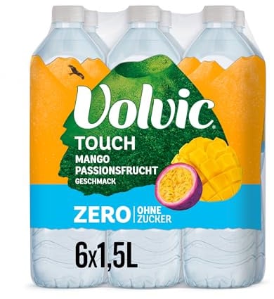 Volvic Touch Zero Mango-Passionsfrucht-Geschmack – Natürliches Mineralwasser Volvic mit Mango-Passionsfrucht-Geschmack – Ohne Zucker, künstliche Süßstoffe und ohne Konservierungsstoffe – 6 x 1,5 l