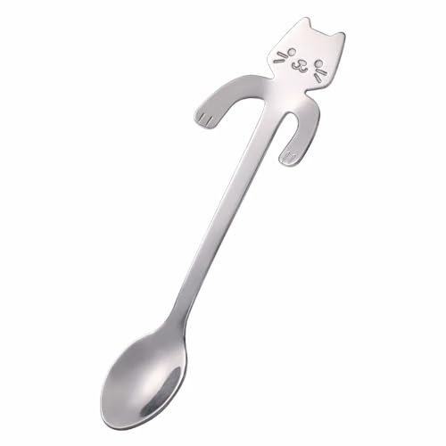 Cuchara de té Cucharas de postre 10 cucharas de café de acero inoxidable con forma de gato, adorables y lindas, for postres, aperitivos, helados, minicucharas, vajilla, utensilios de cocina, color pla