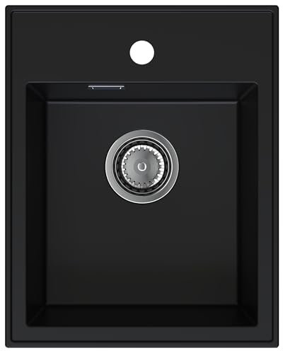 SINK Quality Petit Evier cuisine en granit noir 40 x 50 cm - Lavabo 1 bac - Siphon et agent d'imprégnation inclus - Evier à poser - Évier cuve simple pour Meubles Bas de 40 cm