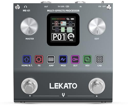 LEKATO Gitarren-Multi-Effekt-Pedal, wiederaufladbarer Bass-Effektprozessor mit 6 Effektmodulen, 80 editierbaren Presets, APP-Bearbeitung, IR-Laden, OTG-Aufnahme, BT-Funktion