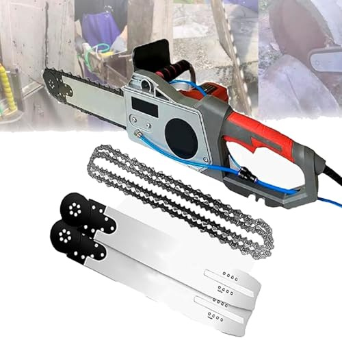 Motosierra de mano para cortar muros, cortadora de muros eléctrica de cadena diamantada para hormigón, con de supresión de polvo con alimentación de agua, 2 cadenas y 2 barras guía,480