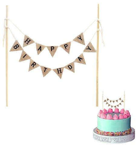 Happy Birthday Cake Topper,30cm Tortendeko Geburtstag Wimpelkette Tortenstecker für Kuchendeko auf Kuchen bei Geburtstagsfeiern als Mehrfach Verwendbare Deko
