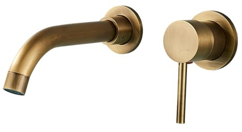 Waschtischarmatur Slim Tube Unterputz mit schwenkbarem Auslauf 360°, Wandarmatur aus Messing mit Keramikkartusche, Unterputz Armatur für Waschbecken Badezimmer (Messing)