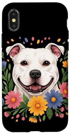 Hülle für iPhone X/XS Floral White Pitbull Bunte Frühlingsblumen Wildblumen