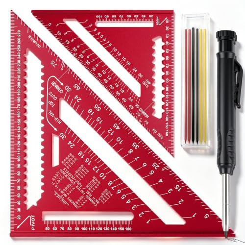 Manillefu Snickarvinkel set, 2 st. snickarvinkel (180 mm x 300 mm/7 tum–12 tum), med byggpenna, kombinationsvinkellinjal av aluminiumlegering för gör-det-själv, träarbete, hemmaarbete