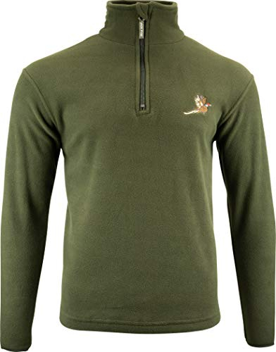 JACK PYKE Men’s Fleece Top 250GMS – Outdoor Fleece Pullover with Embroidered Pheasant Motif, Elasticated Cuffs & Extended Back, Field Jumper for Autumn, Winter – Green Medium