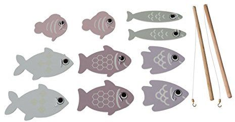 Traditional Garden Games Wooden Magnetic Fishing Toy – Educational Counting Game for Kids with 10 Pastel Fish & 2 Rods, Fun Indoor & Outdoor Family Play
