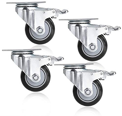 Voluker 4 Pcs 75mm Ruote per mobili, Rotelle Girevoli con freno, Portata 400 kg,Nero