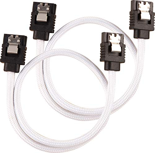 Corsair - Cable SATA Blindado Premium – SATA 6Gbps 30 cm, Blanco