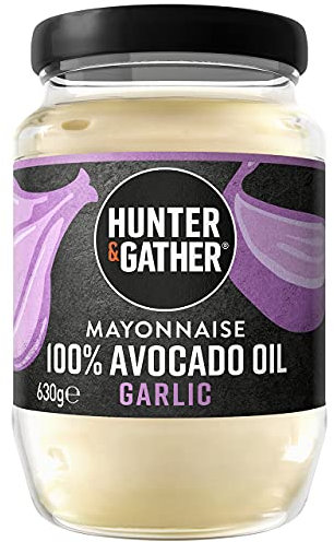 Hunter & Gather Mayonesa de Aceite de Aguacate y Ajo | Elaborada con Aceite de Aguacate Puro y Yema de Huevo de Granja Británica | Sin Gluten, Azúcar, Paleo y Keto 630 g (Paquete de 1)