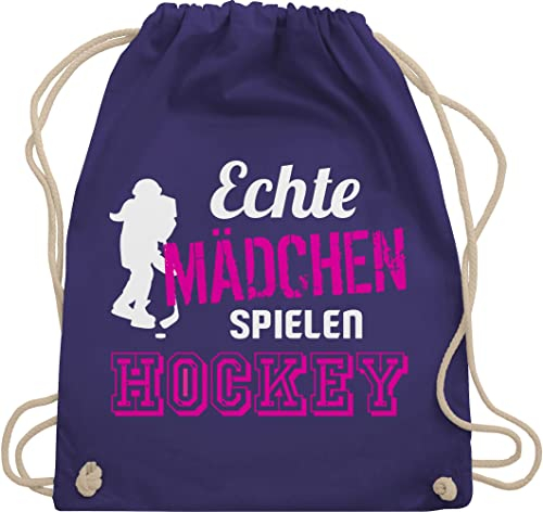 Turnbeutel Rucksack - Eishockey - Echte Mädchen spielen Hockey - Unisize - Lila - kinderturnbeutel icehockey geschenk feldhockey stoffbeutel sport tasche kinder eishockey-fanartikel echt