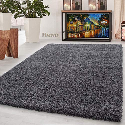 HMWD ® Charcoal Dark Grey Fluffy Rug, Shaggy Rugs, Non Shed Thick Plain Soft Rugs Living Room Bedroom Decor Floor Carpet 120x170 cm