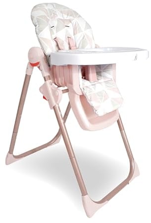 My Babiie MBHC8 Premium Highchair – Adjustable, 3 Recline Positions, 6 Height Settings, Removable Tray, Padded Seat, Foldable, for Toddler, from 6 Months to 3 Years (15kg) – Rose Gold