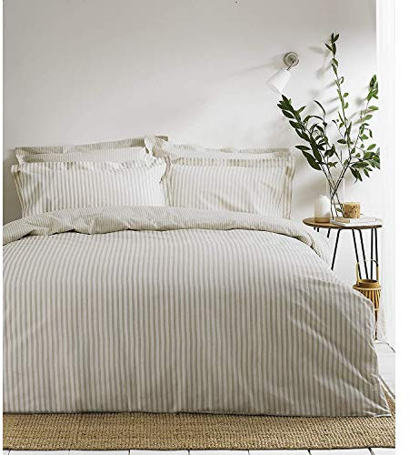 Yard Hebden Mélange Stripe Cotton Duvet Set – Ultra Soft Reversible Striped Bedding (Natural – Double)